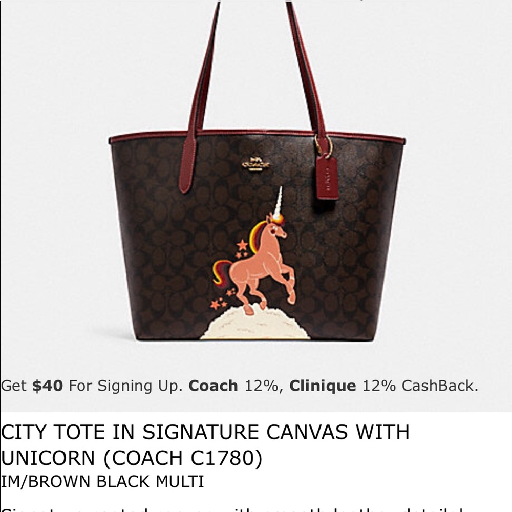 CITY TOTE IN SIGNATURE CANVAS WITH UNICORN